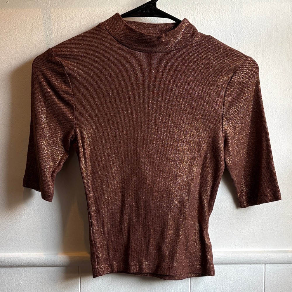 Express Metallic Brown Short Sleeve Top
